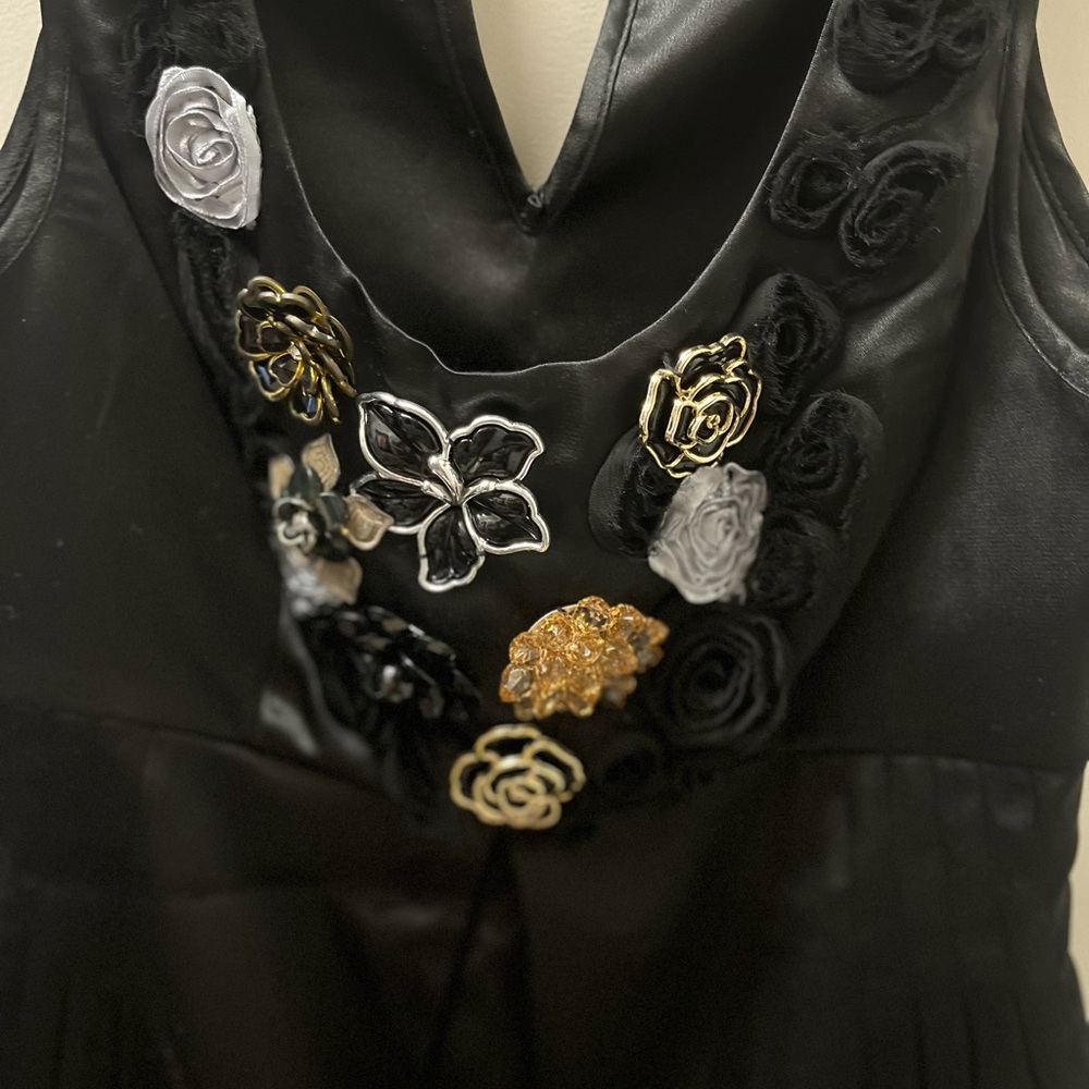Rampage Black Blouse Gold and Silver Floral Details Peplum - XS